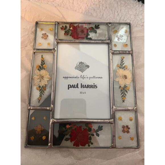 VTG  Pressed Flower Metal Leaded Glass
Picture Frame Vintage 3.5x5 Paul Harris - Picture 4 of 6